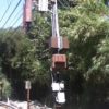 Topanga Canyon, co-located pole with 2 cells (antennas) at top left, with radio boxes at midpole. Very ugly AND dangerous.